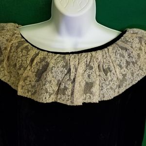 Vintage black velvet dress with lace collar.